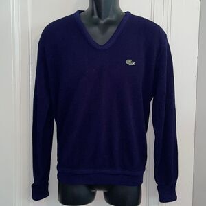 Vtg 80s Lacoste navy blue V neck sweater‎